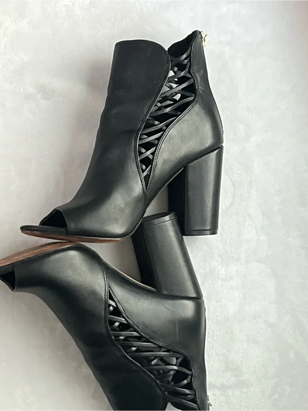 Jessica Simpson Black Open-Toe‎ Block Heel Booties with Side Cutouts, Size 7M/37